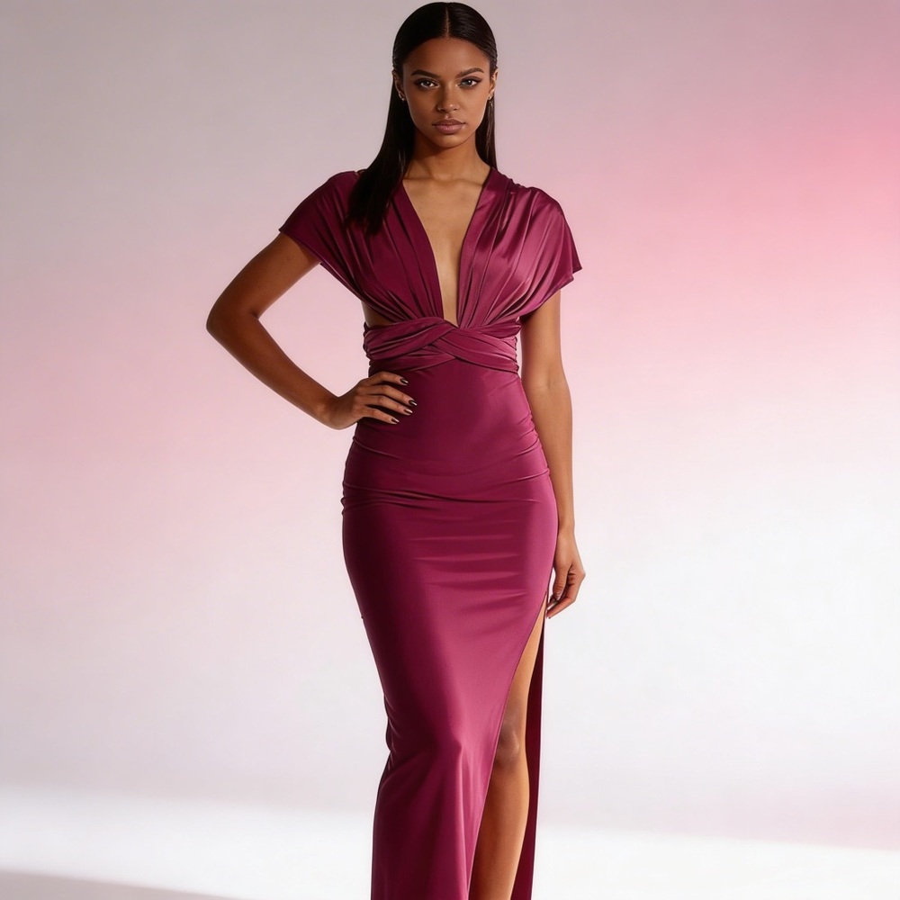 Boohoo purple multiway dress slit size 2